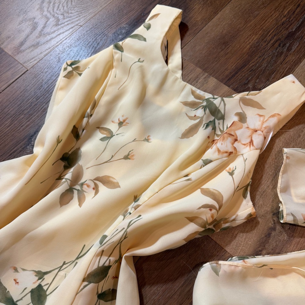 Vintage Y2K Floral Dress Scarf Yellow Floral Mini Dress Vintage Y2K Dress Fairy - Picture 15 of 15